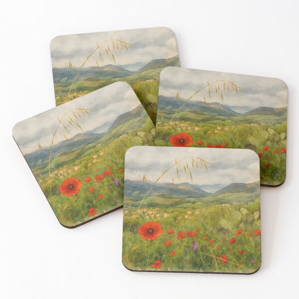 Item preview, Corsican Spring Meadow with Red Poppies – Watercolor Landscape Art from Corsica 2018 designed and sold by M.ALK.Watercolor.