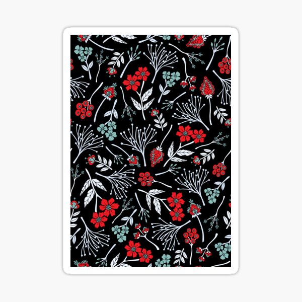 Item preview, Bright Red, White, Light Blue & Black Floral Pattern designed and sold by somecallmebeth.