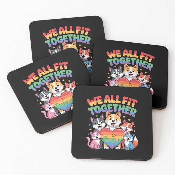 Item preview, We All Fit Together Rainbow Heart Puzzle Dogs And Cats designed and sold by JoannMinndy.