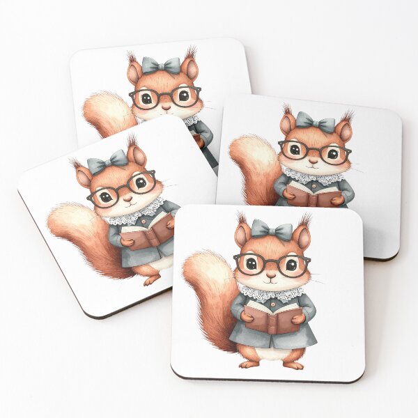 Item preview, Cute Watercolor Squirrel Reading Book with Glasses and Bow designed and sold by takeng07.
