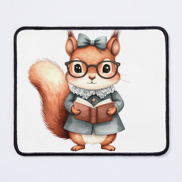Item preview, Cute Watercolor Squirrel Reading Book with Glasses and Bow designed and sold by takeng07.