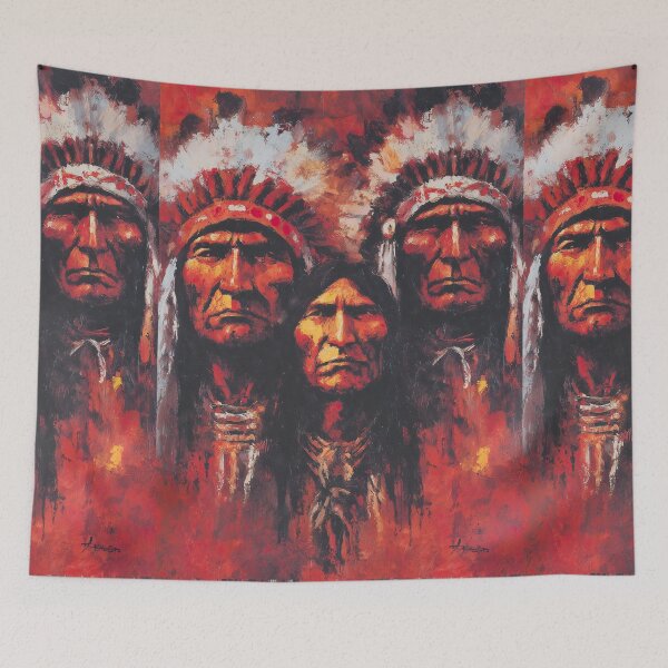 Item preview, Three stern faces of chiefs on a fiery background. designed and sold by Piotrek0001.
