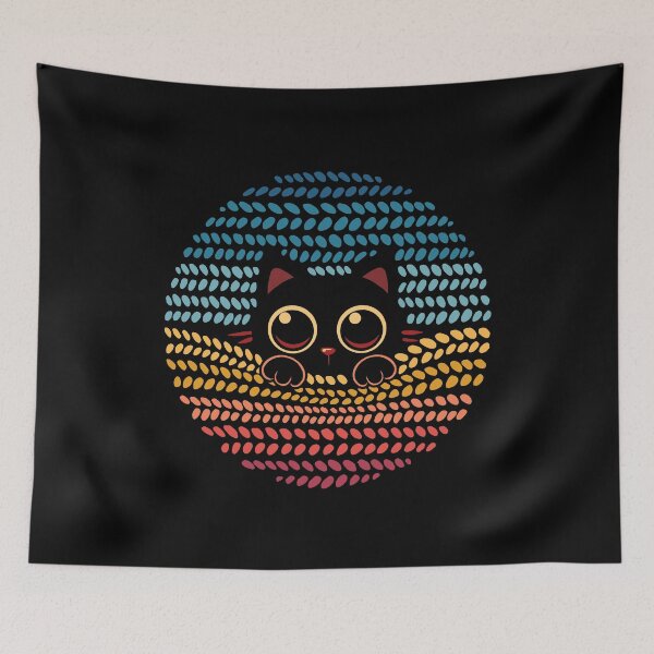Item preview, Cozy Retro Cat – Cute Black Cat Peeking in Colorful Warm Pattern designed and sold by erion5k.