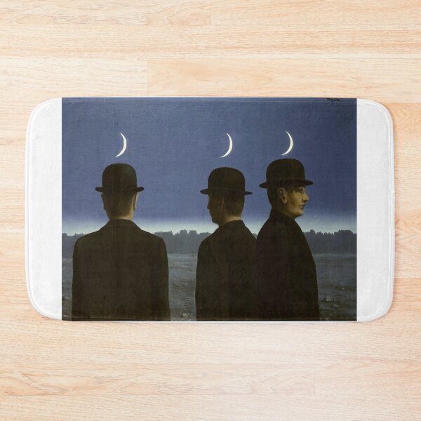 Item preview, The Mysteries of the Horizon (1955) – René Magritte | Surreal Bowler Hat Figures Under Multiple Moons designed and sold by Art Outlaws.