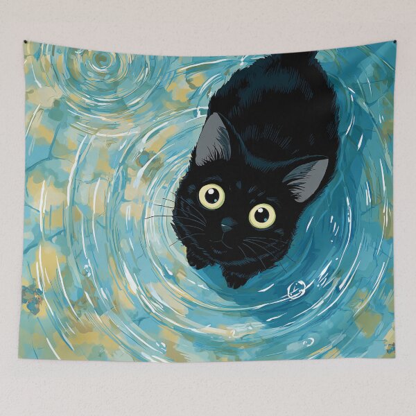 Item preview, Adorable Black Neko In Pool designed and sold by Cat-Wave-Dream.