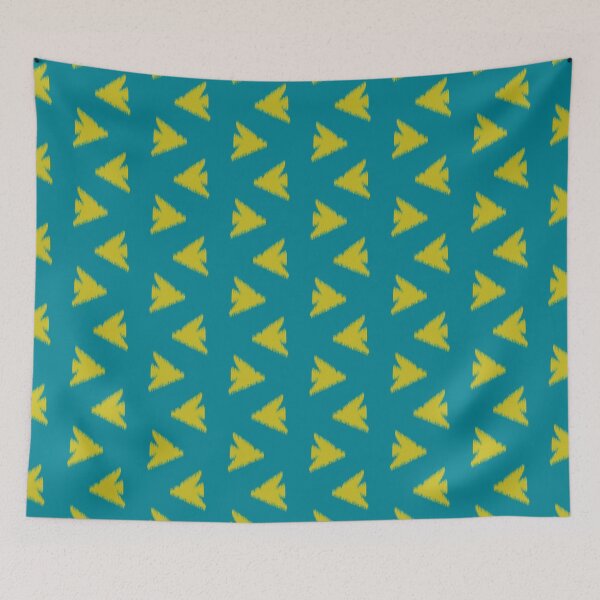 Item preview, Ikat Bird Flow in Antique Gold on Ocean Teal designed and sold by colorofmagic.