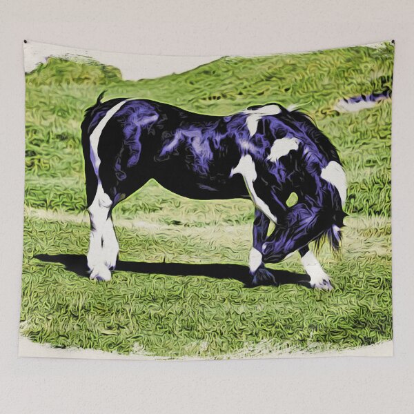 Item preview, A proud, noble horse in Lofoten – Moku-Hanga style / Swiss Artwork Photography designed and sold by Raphael Wolf.