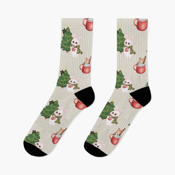 Item preview, Cute Bunny Christmas Tree Cocoa Mug Pattern designed and sold by EL-Lebedenko.
