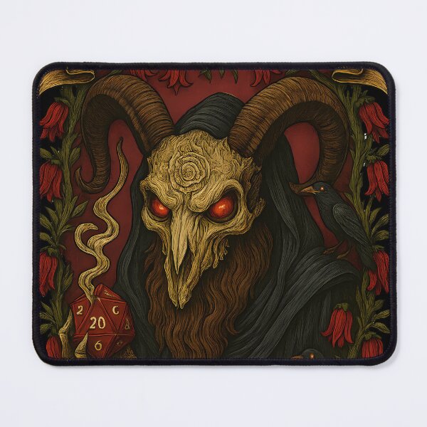 Item preview, Horned Fatekeeper – Dark Fantasy Skull Art with Red Blooms designed and sold by DreamiCanvas.
