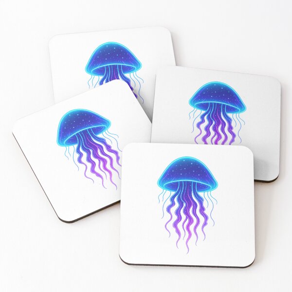 Item preview, Neon Jellyfish Sticker | Cosmic Glow Sea Creature | Vibrant Blue Purple Medusa Art designed and sold by GoldenDreamGallery.