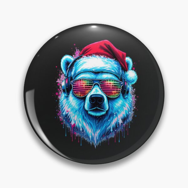Artikelvorschau, Weihnachtlicher Eisbär-DJ – Neon-Weihnachtsmannbär mit Kopfhörern | Cyberpunk-Weihnachtsdesign entworfen und verkauft von ColorSplash123.