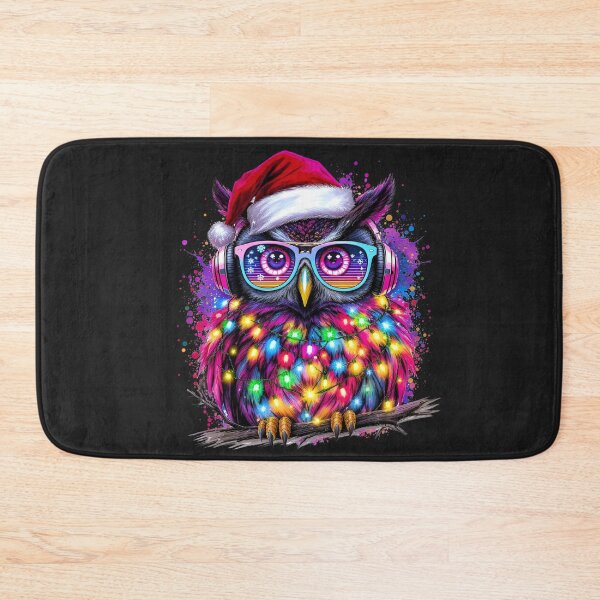 Item preview, Christmas Owl With Fairy Lights – Neon Owl DJ With Santa Hat | Cute Holiday Design designed and sold by ColorSplash123.