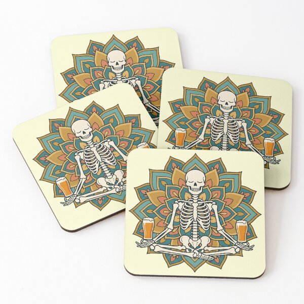 Item preview, Meditating Skeleton with Beer – Funny Yoga Mandala Drinking Design designed and sold by Imaginationbeyond.
