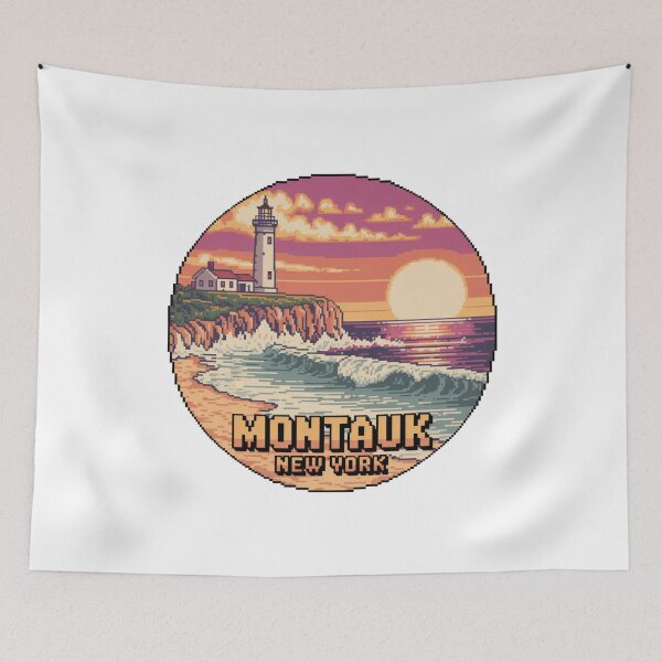 Item preview, Montauk New York Pixel Art Lighthouse Sunset designed and sold by CircinusStore.