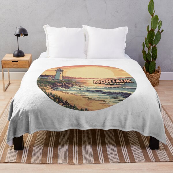 Item preview, Montauk New York Pixel Art Ocean Sunset Lighthouse designed and sold by CircinusStore.