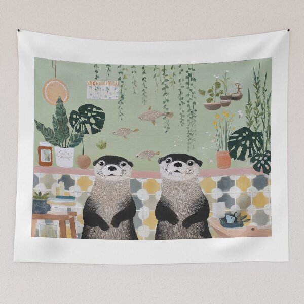 Item preview, Charming Otters in a Cozy Kitchen designed and sold by lautir.