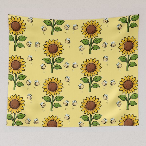Item preview, Cute Sunflower and Happy Bees Illustration designed and sold by imperiumpublicitario .