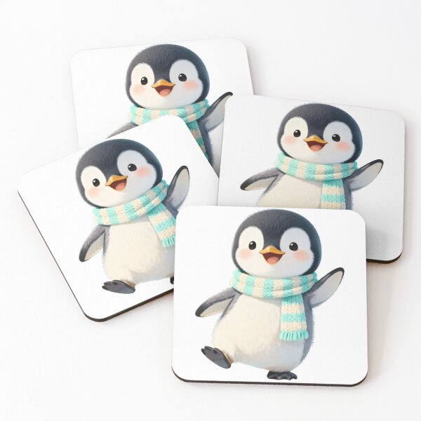 Item preview, Happy Waving Penguin: Cute Winter Animal in Knitted Scarf designed and sold by RudArtAI.