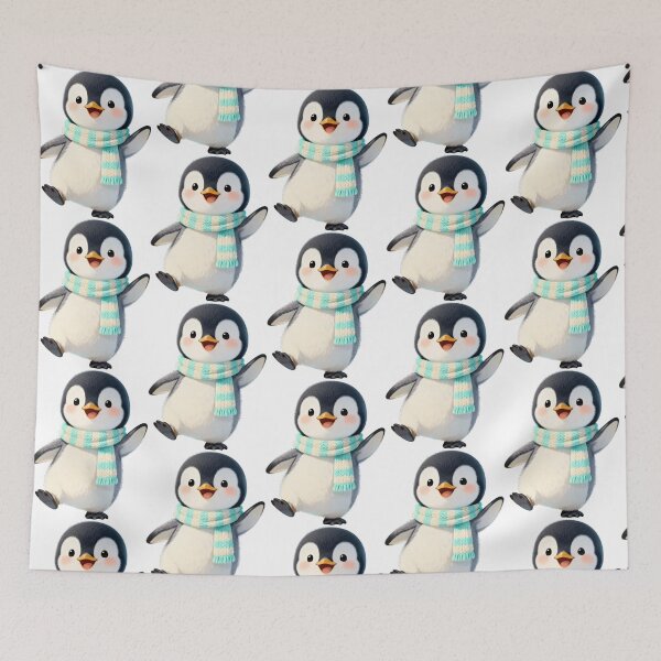 Item preview, Happy Waving Penguin: Cute Winter Animal in Knitted Scarf designed and sold by RudArtAI.