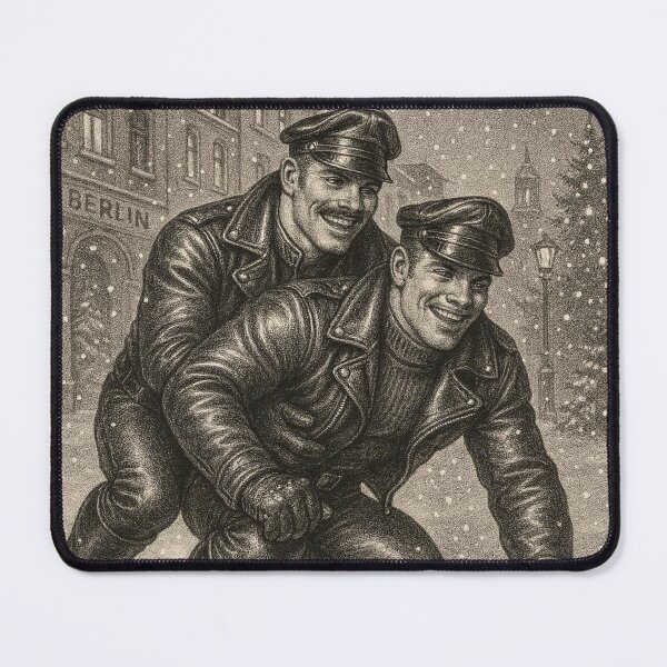 Item preview, 1940s Gay Christmas Snowy Berlin Gay Leather Pride Graphic Design designed and sold by ItsAKinkThing.
