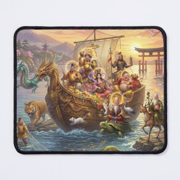 Item preview, Seven Lucky Gods Sailing Home: Japanese Treasure Ship - Good Fortune & Inner Peace Art / Mori no Akari (七福神の宝船:日本の宝船 - 幸運と心の平穏アート / 森の灯り) designed and sold by Mori-no-Akari.