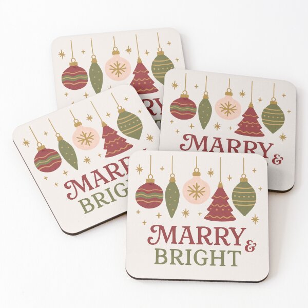 Item preview, Cute Hanging Ornaments with “Marry & Bright” Holiday Typography - Christmas Baubles designed and sold by Graphicarium Shop.