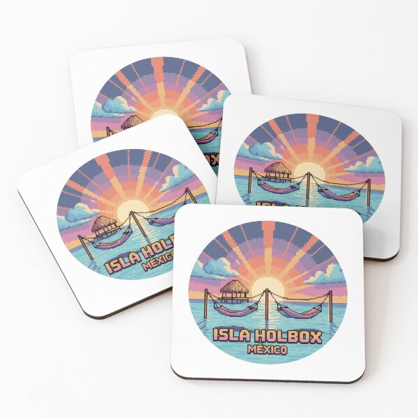 Item preview, Isla Holbox Mexico Pixel Art Crepuscular Sunset Hammocks designed and sold by CircinusStore.