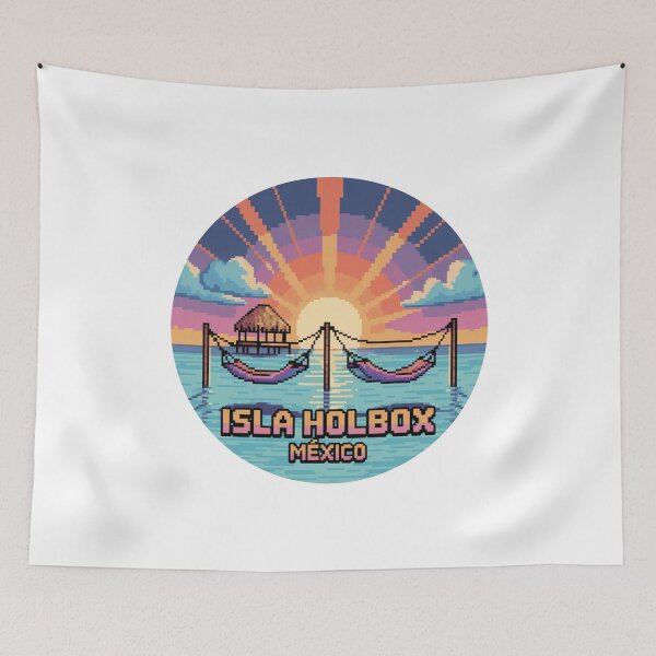 Item preview, Isla Holbox Mexico Pixel Art Crepuscular Sunset Hammocks designed and sold by CircinusStore.