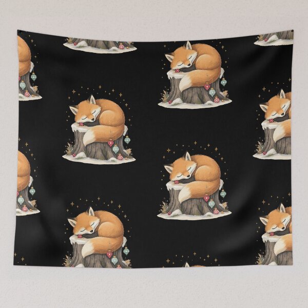 Item preview, Sleepy Fox – I’ll Celebrate After a Nap | Cute Vintage Christmas Fox Design designed and sold by ColorSplash123.