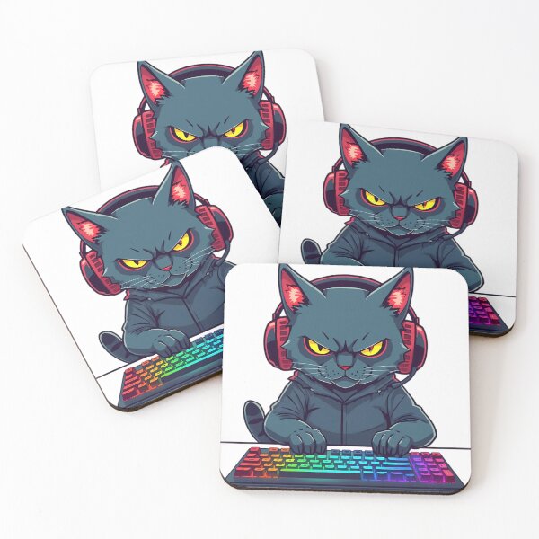 Item preview, Angry Gamer Cat with RGB Keyboard | Neon Glow Cartoon Mascot designed and sold by SoulenCify.