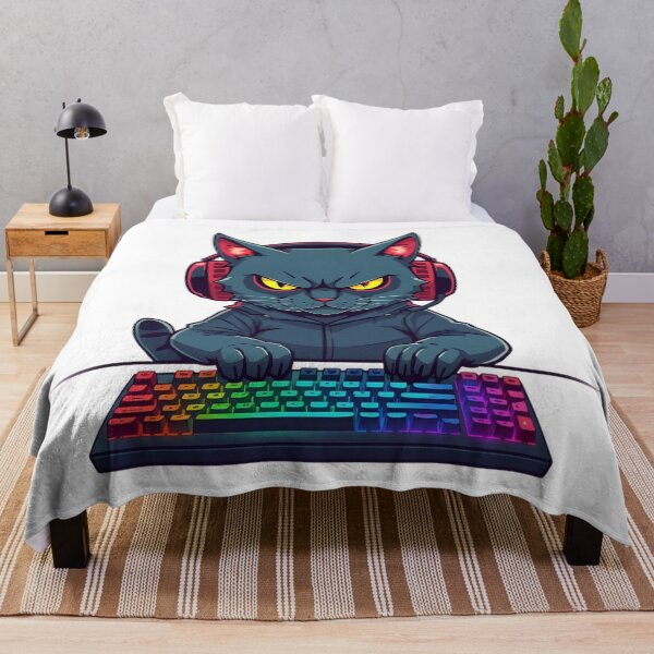 Item preview, Angry Gamer Cat with RGB Keyboard | Neon Glow Cartoon Mascot designed and sold by SoulenCify.