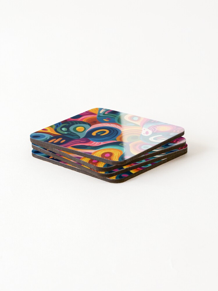 Thumbnail 4 of 5, Coasters (Set of 4), Abstract pattern birds faces world designed and sold by SmileshareShop.