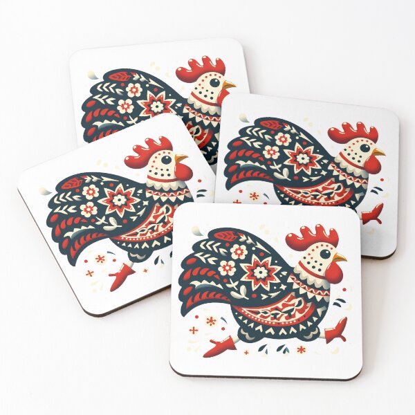 Item preview, Running Folk Chicken with Floral Pattern – Scandinavian Folk Art by heidiannemorris © designed and sold by FOLK ART FUSION by heidiannemorris.