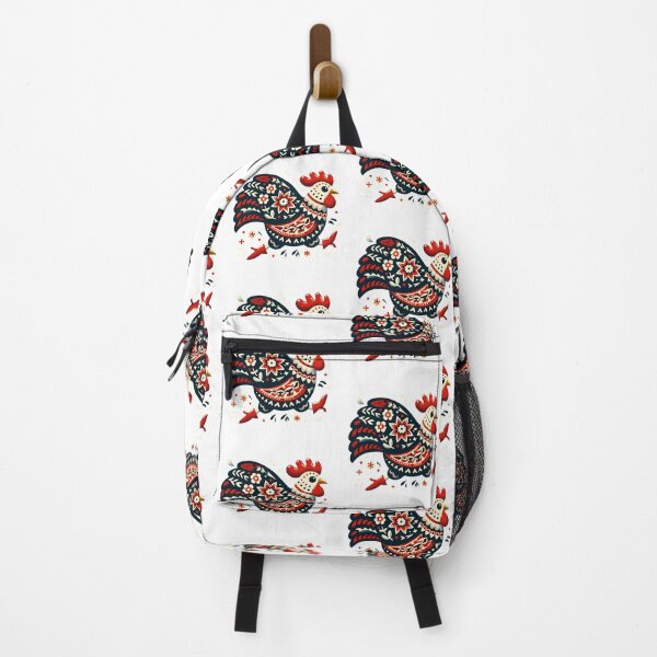 Item preview, Running Folk Chicken with Floral Pattern – Scandinavian Folk Art by heidiannemorris © designed and sold by FOLK ART FUSION by heidiannemorris.