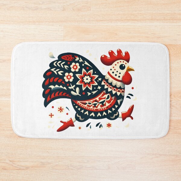 Item preview, Running Folk Chicken with Floral Pattern – Scandinavian Folk Art by heidiannemorris © designed and sold by FOLK ART FUSION.