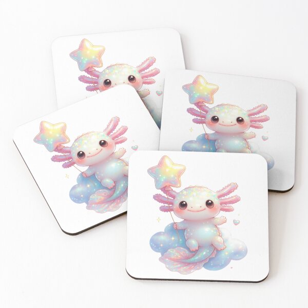 Item preview, Kawaii Axolotl Floating on Cloud With Star Balloon Cute Pastel Art designed and sold by GrumpySableye.