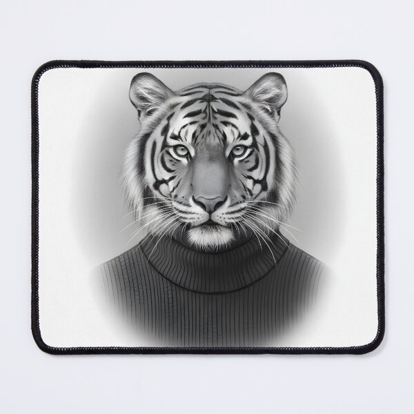 Item preview, Sophisticated Tiger in a Turtleneck – Monochrome Portrait designed and sold by Sainky.