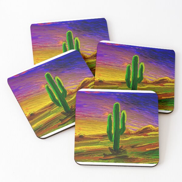 Item preview, Neon Cactus at Dusk - Colorful Expressionist Digital Painting designed and sold by Keltoi-art.