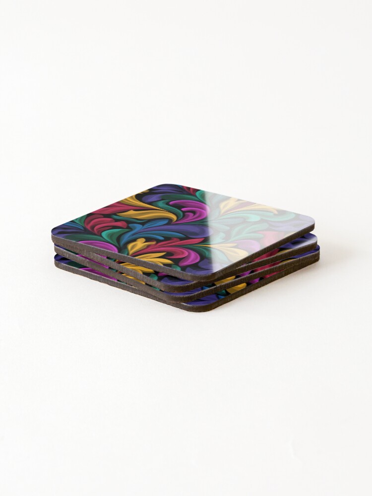 Thumbnail 4 of 5, Coasters (Set of 4), Abstract pattern rainbow feather designed and sold by SmileshareShop.