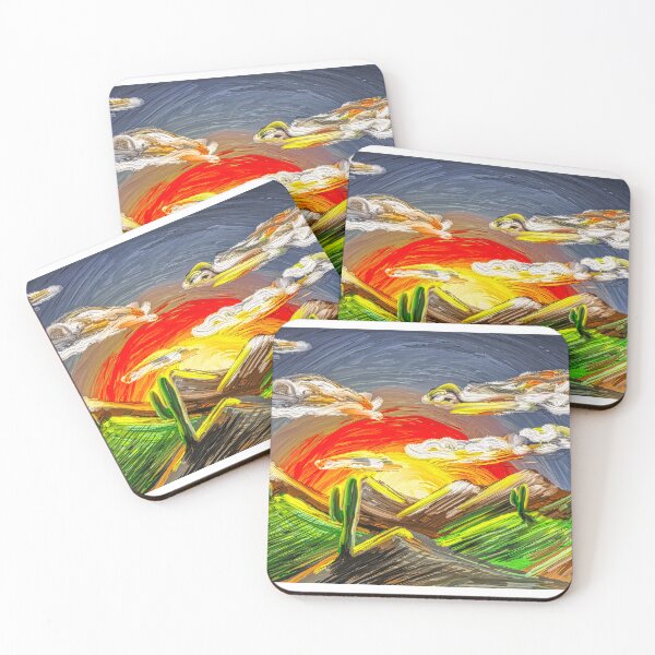 Item preview, Blazing Sunset over the Canyon - Expressionist Cactus Digital Painting designed and sold by Keltoi-art.
