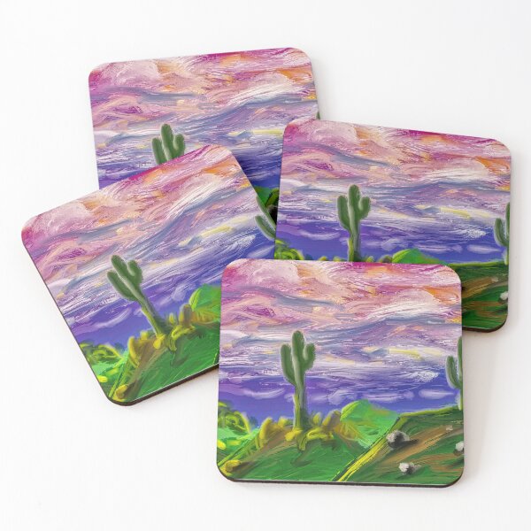 Item preview, Cactus Under Purple Sky - Expressionist Twilight Digital Painting designed and sold by Keltoi-art.