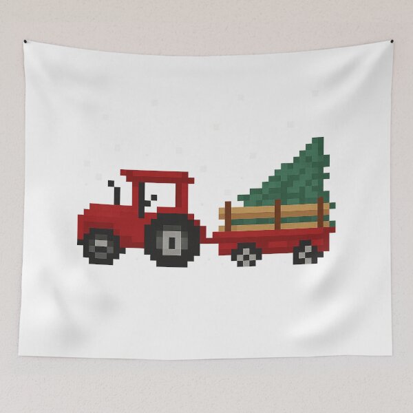 Item preview, Christmas Tractor Pixel Art | Red Tractor With Tree Big Pixel Design | Winter Farm PNG designed and sold by Gurjeetpixelart.