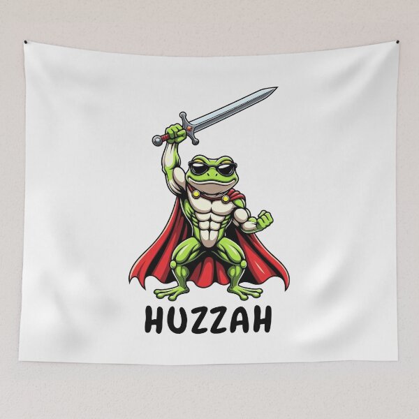 Item preview, Huzzah Frog Knight Buff Muscular Frog with Sword and Cape designed and sold by Dolphin Graphic.