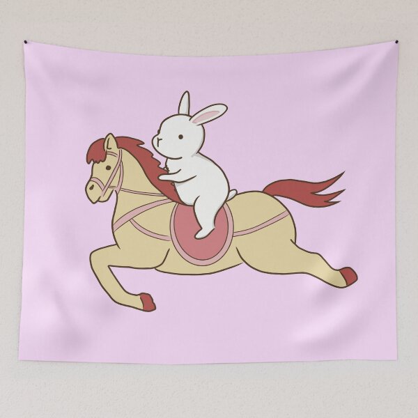 Item preview, White bunny on carousel horse designed and sold by tayaan.