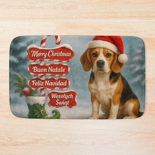 Item preview, Cute Beagle Dog Holiday Art Multilingual Xmas Wishes designed and sold by GivingJoy.