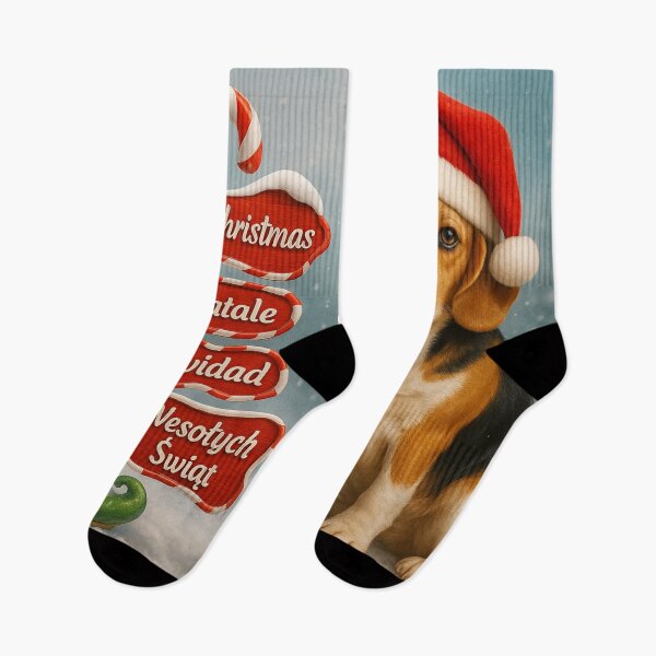 Item preview, Cute Beagle Dog Holiday Art Multilingual Xmas Wishes designed and sold by GivingJoy.