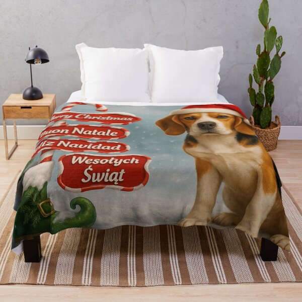 Item preview, Cute Beagle Dog Holiday Art Multilingual Xmas Wishes designed and sold by GivingJoy.