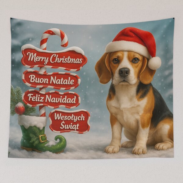 Item preview, Cute Beagle Dog Holiday Art Multilingual Xmas Wishes designed and sold by GivingJoy.