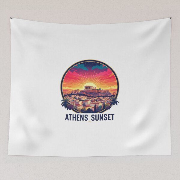 Item preview, Vibrant Athens Skyline Sunset | Greece Acropolis Cityscape Art designed and sold by Raju2018.