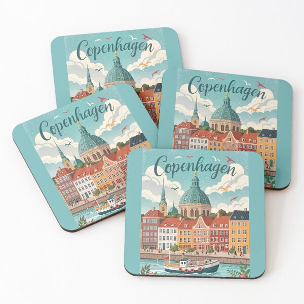 Item preview, Copenhagen Denmark Nyhavn Waterfront Travel Art Print – Scandinavian Cityscape Illustration designed and sold by Witsprings.
